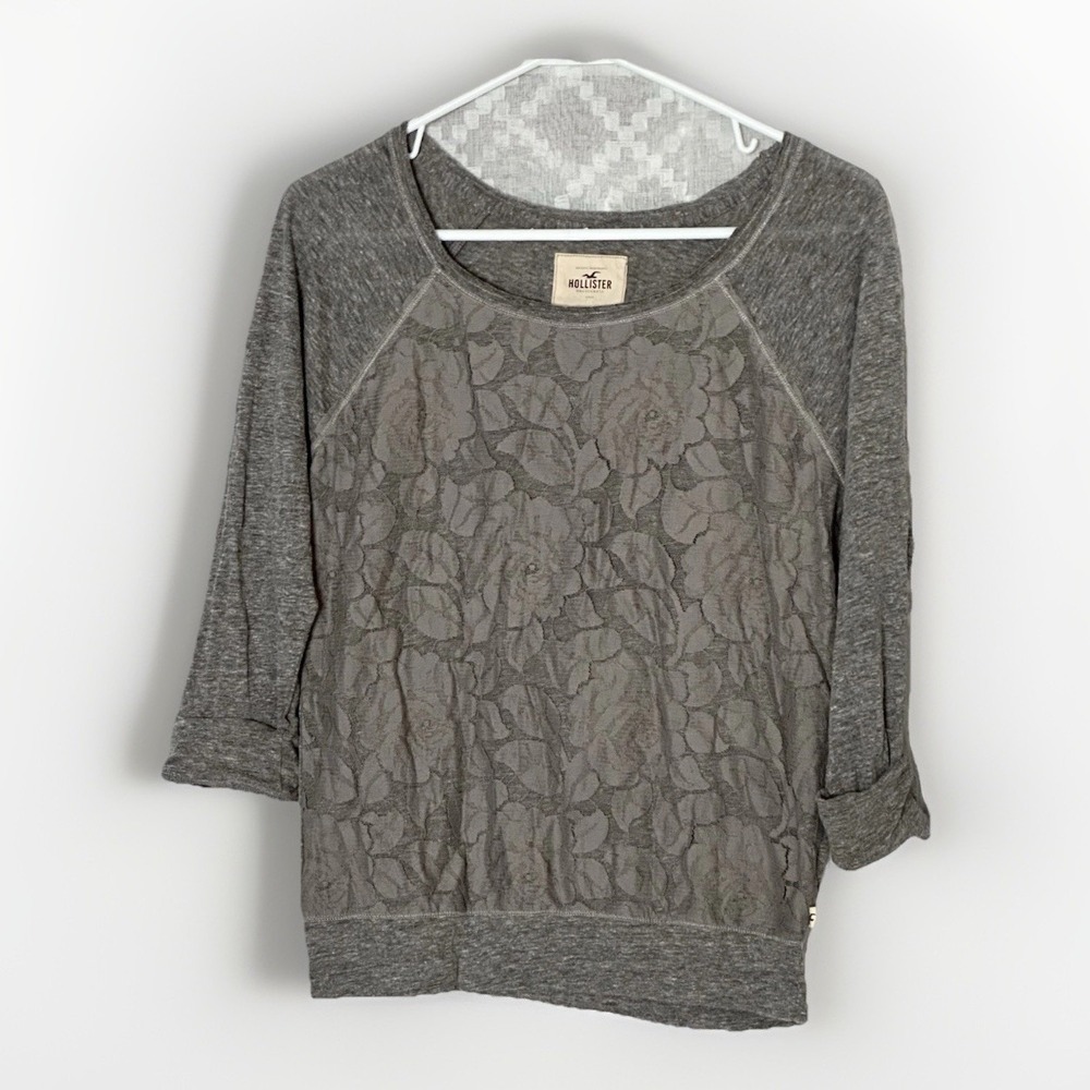Hollister Vintage Y2K Women Gray Lace 3/4 Sleeve Top Vampire Elena Bella Swan M